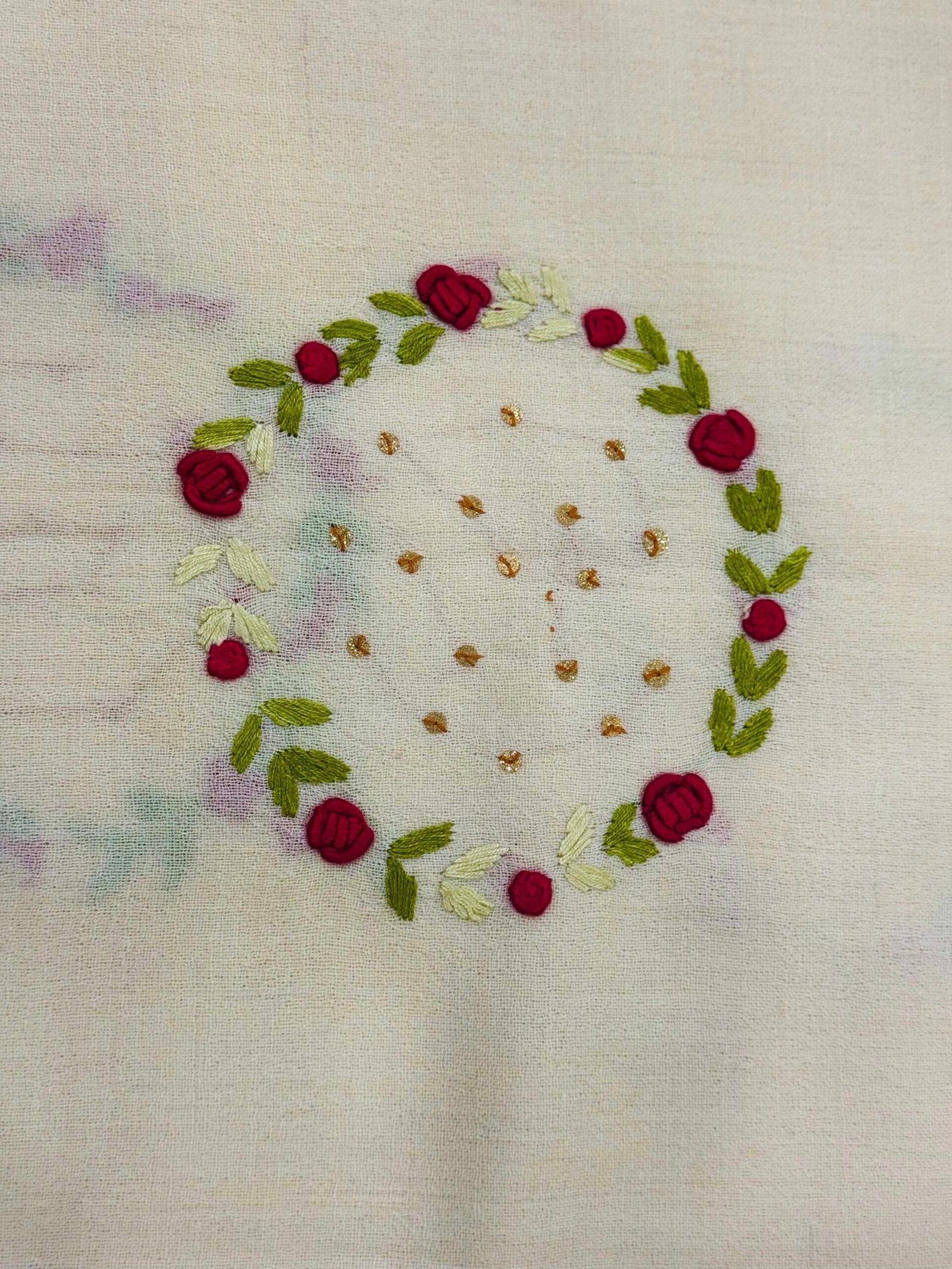 Cream Hand-Embroidered Floral Shawl - Image 4