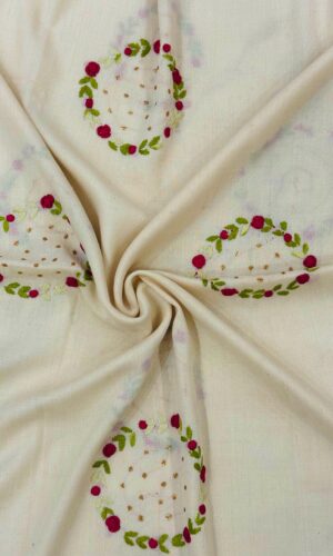 Cream Hand-Embroidered Floral Shawl