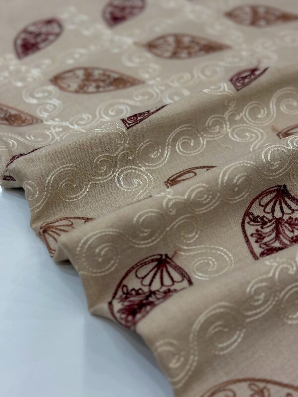 Beige Hand-Embroidered Shawl with Maroon Paisley Design and Fringe Edging - Image 2