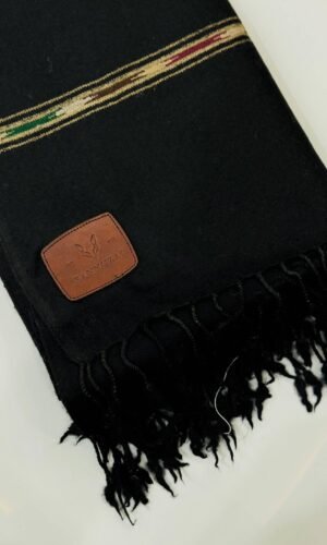 Bannuzai Premium Woolen Black Shawl with Hand-Embroidery Border
